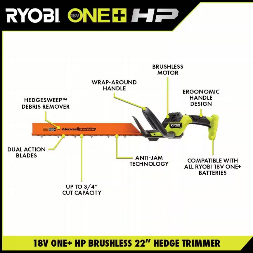 18V ONE+ HP Brushless 22" Hedge Trimmer Image 2