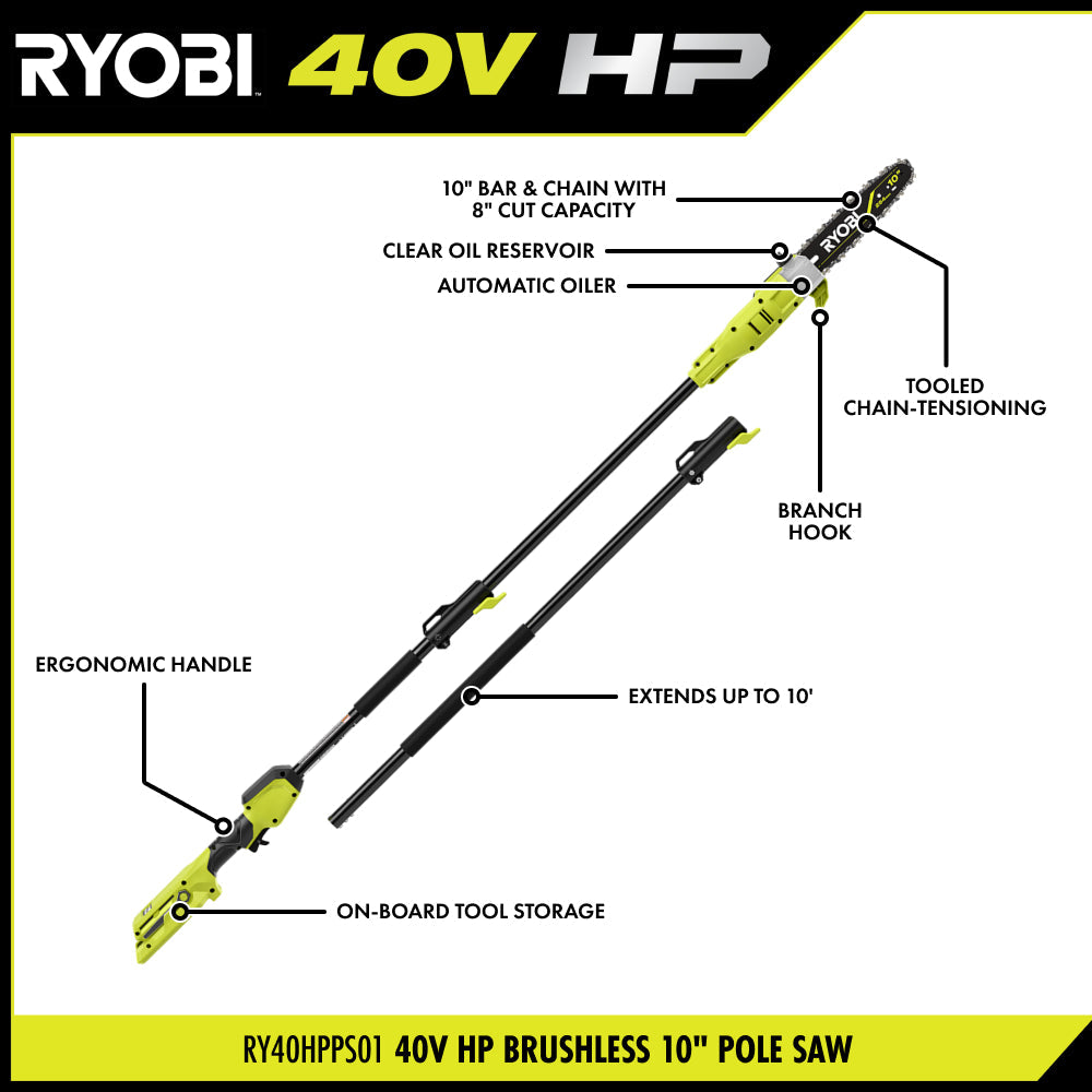 40V HP Brushless 10" Pole Saw Kit